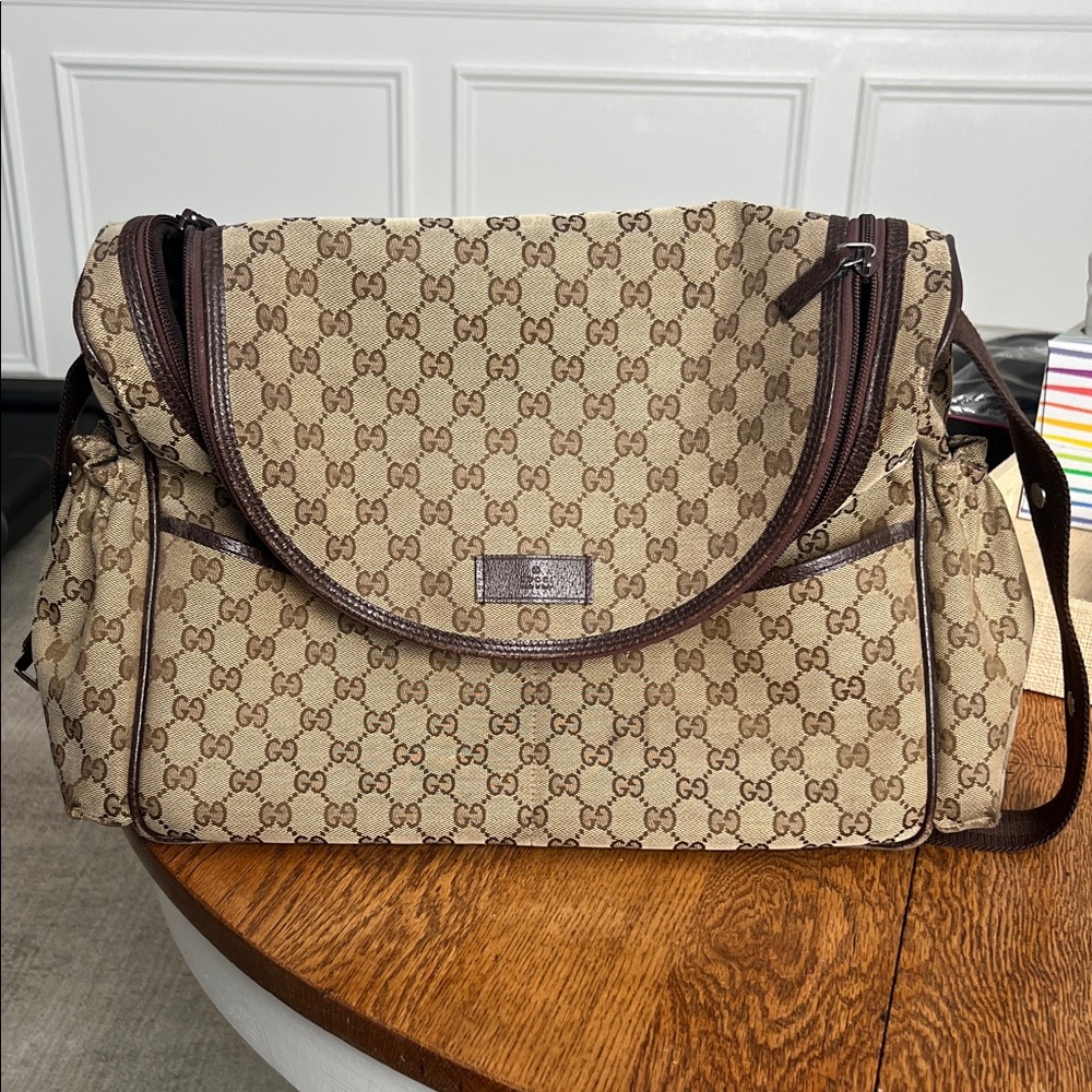 Gucci Tan and Brown Monogram diaper Bag